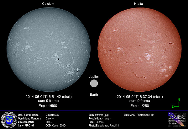 Sole in H-alfa e nel Calcio