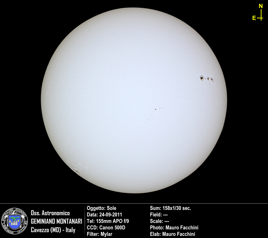 Il Sole e le macchie solari in luce bianca